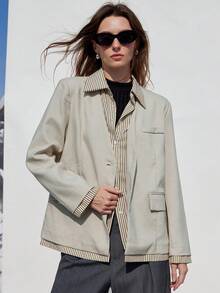 Aveloria Modichic Blazer elegante de estilo europeo con bloques de color a rayas, chaqueta versátil de alta gama para mujeres para el otoño - Multicolor - Ver 4