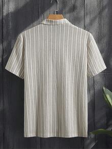 Manfinity CasualCool Men's Front Button Short Sleeve Striped Casual Polo Shirt - Coffee Brown - View 2