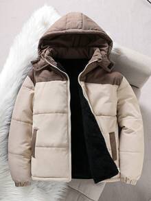 Mirajuku 1 件黑色保暖内衬连帽派克大衣，带毛领，适合青少年男孩，时尚宽松的夹棉大衣，适合秋冬季、户外、旅行、学校和各种场合