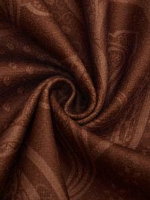 Sweetra Plus Size Lapel Double-Breasted Patterned Printed Thick Long Sleeve Coat - Brown - View 7