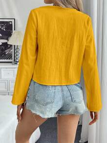 Chiquease 女式纯色系带长袖短款衬衫，春夏女式衬衫 - 黃色 - 查看 2