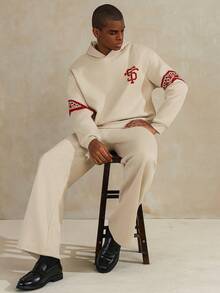 STYNVO 男士休闲印花连帽衫套装 男士两件套 连帽衫和运动裤 男士运动套装 男士连帽衫套装 - 米色 - 查看 4