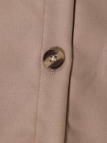 Teen Girl Autumn/Winter Waist Belt Splice Half-Button Lapel Jumpsuit, Casual Minimalist Elegant Daily Comfortable - Khaki - View 4