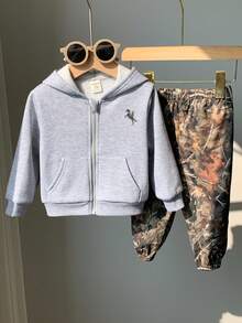 2 piezas Conjunto de sudadera con capucha y pantalón de chándal con estampado de camuflaje para bebé/niño/niña, cómodo, versátil, de estilo minimalista, adecuado para interior, exterior, uso diario, deportes, juego, fiesta, sesión de fotos, vacaciones, vuelta al cole, temporada de otoño/invierno - Multicolor - Ver 4
