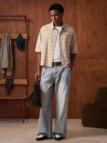 SWAVVY Camisa casual de manga corta a cuadros para hombre, verano