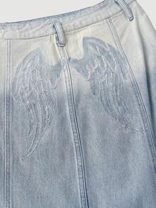 Selenza Chân váy denim họa tiết cánh bất đối xứng thanh lịch và thời trang dành cho nữ - Màu xanh lam - Xem 12