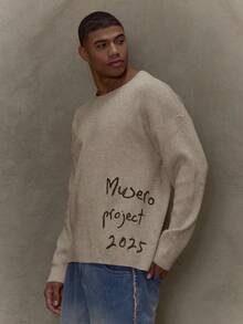 Crew Neck Long Sleeve Graphic "MUSERO PROJECT" Knit Jumper Sweater SPRING SUMMER - Camel - View 3