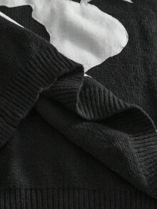 AXEPEAK 男士休闲宽松图案印花圆领长袖毛衣，秋冬 - 黑與白 - 查看 5