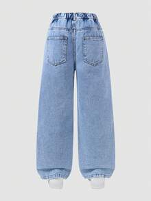 ChillGRL Tween Girls New Fashion Distressed Snowflake Embroidered Wide-Leg Jeans Snowflake Jeans Embroidered Jeans Jean Pants Embroidery Christmas Clothes Jeans With Bows Flower Jeans Tween Jean Pants Embroidery - Light Wash - View 2