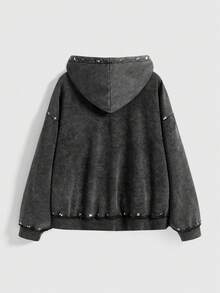ROMWE Grunge Punk Y2K Punk Rivet Design Bamboo Leaf Tiger Print Oversized Women Sweatshirt - Black - View 2