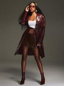 SPÓDNICA NYA SZN - WYCIĘCIE Z METALU NA KÓŁKO, BORDOWA SKÓRZANA MINI SPÓDNICA, WIECZORNE WYJŚCIE, SPECJALNE OKAZJE, ŚWIĘTA, JESIEŃ, ZIMA, STROJE DLA KOBIET