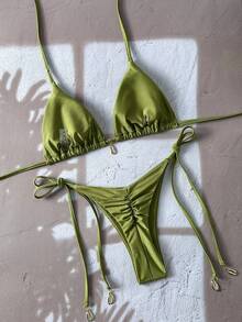 SHEIN Swim Spring Break Solid Color Bikini Swimwear For Summer Beach Vacation