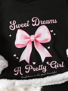 SHEIN Tween Girls' Loose Casual Minimalist Comfortable Thermal Lined Hoodie Sweatshirt And Jogger Pants Set - Black - View 2