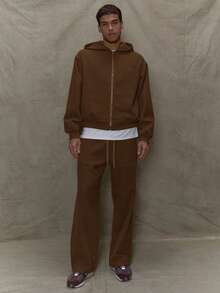 Musero Heavy Oversized Premium Zip Through Hooded Branded Patch Jacket Tracksuit Top Only SPRING SUMMER Essentials - Coffee Brown - View 3