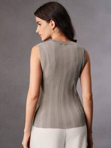 Anewsta Elegant Beaded Sleeveless Knit Camisole, Slim Fit Versatile Undershirt - Light Grey - View 2
