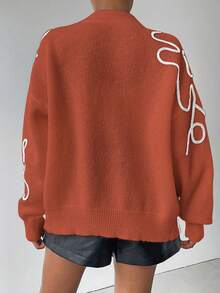 SHEIN Unity Women's Contrast Color Applique V-Neck Button Front Long Sleeve Cardigan - Orange - View 2