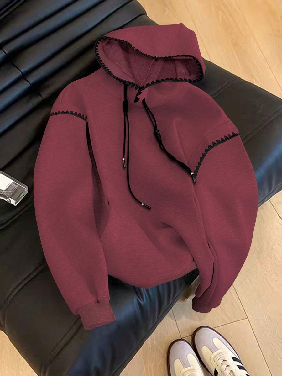 GlowEve Women's Casual Drawstring Hooded Sweatshirt With Floral Trim, Autumn/Winter - Red - View 1
