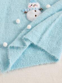 SHEIN Girls' Snowman Pattern Simple Turndown Collar Casual Solid Color Knit Pullover Sweater, Soft & Comfortable, Suitable For Autumn/Winter, Christmas