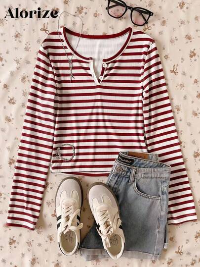 Tonårsflicka, avslappnad och mångsidig, kortärmad topp med V-ringning och knappar framtill, lämplig för promenader, shopping, arbete, skola, resor, kan kombineras med jackor, västar, byxor och träningsbyxor.