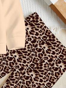 SHEIN 2pcs/Set Girls Casual Vintage Leopard Print Bow Decor Round Neck Long Sleeve Sweatshirt And Leggings Outfit, Suitable For Autumn/Winter, Streetwear, Punk, Vintage, Back To School, Goth, Fall, Winter