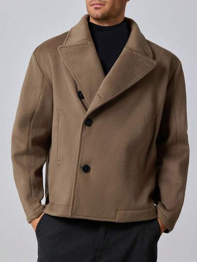 Airaco 男士时尚纯色翻领长袖休闲大衣，秋冬