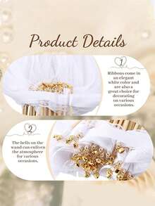 10/20pcs Ribbon Wands With Triple Lace & Golden Bells - Wedding Fairy Magic Wands, Party Favors, Decoration For Weddings/Birthdays/Events - White - View 5