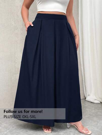 Firerie Plus Size Women Gray High Waist Maxi Pleated A-Line Skirt With Pockets, Elastic Waist, Fall Back To School Dark Blue Skirt Navy Blue Skirt Maxi Skirt With Pockets Flowy Long Dark Skirt Blue Maxi Skirt