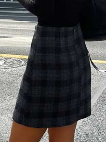 DAZY Women's Casual Plaid Pattern A-Line Skirt, Autumn/Winter