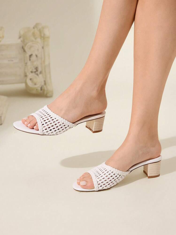 CUCCOO CHICEST Women's Elegant Fashionable White Woven Square Toe High Heel Sandals For Christmas