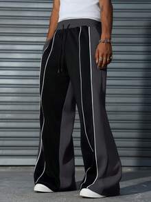 PAVTROS 男士撞色抽绳腰带口袋宽松休闲运动裤，男士阔腿运动裤，男士喇叭裤，男士阔腿侧条纹健身裤 - 彩色 - 查看 7