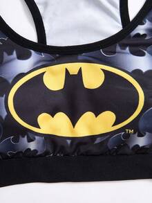 BATMAN X SHEIN Ensemble de lingerie pour femmes avec soutien-gorge à encolure échancrée et culotte à motif géométrique - Noir - Voir 8