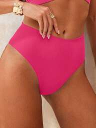 SHEIN Swim 2026 Primavera/Verão Novo Calcinha de Maiô Bikini de Férias com Cintura Sólida em Fúcsia e Tecido Duplo