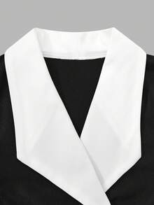 青少年女孩修身衬衫裙，带褶裙，长袖，休闲舒适 - 藏蓝色 - 查看 4