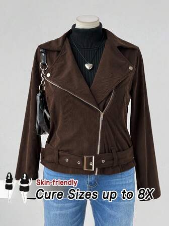 SHEIN CURVE+ 秋冬大码女式灯芯绒夹克