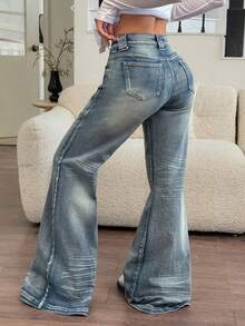 Rivivi Women's Low Waist Casual Versatile Flared Leg Jeans - Light Grey - View 2