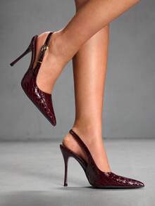 CUCCOO SZL Mules de tacón alto de moda con diseño de hebilla y punta afilada para mujer - Burdeos - Ver 7