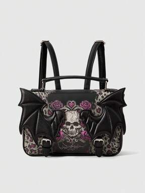 Gothic Style Bat Wings Design Shoulder Backpack, School Backpack, Halloween