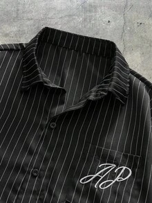 EASEVO 男士加大码字母刺绣条纹长袖单排扣休闲口袋衬衫 - 彩色 - 查看 3