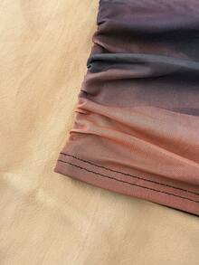 Teen Girl Tie-Dye Print Crew Neck Long Sleeve Ruched Fitted Fashionable Dress - Black - View 5