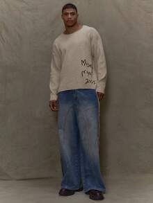 Crew Neck Long Sleeve Graphic "MUSERO PROJECT" Knit Jumper Sweater SPRING SUMMER - Camel - View 5