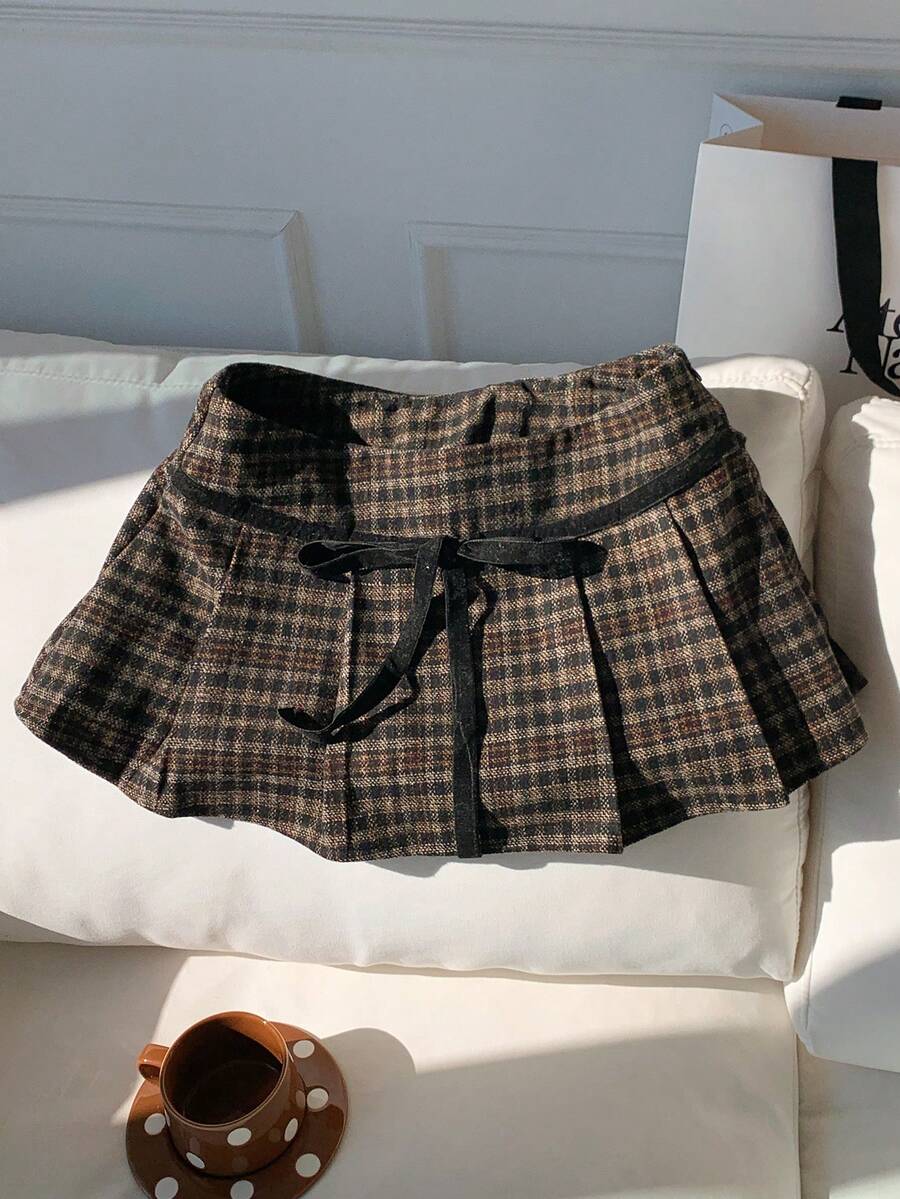 Comfortcana 女式格子褶饰腰部百搭A字裙 - 彩色 - 查看 1