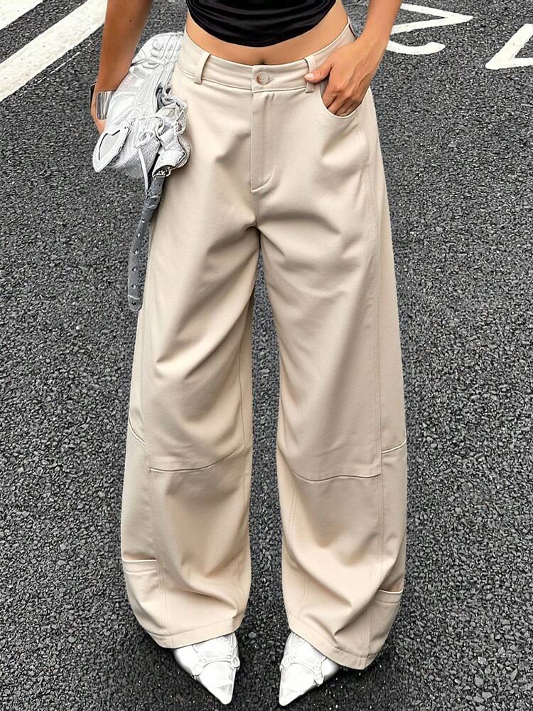 Women's Loose Solid Color Cargo Pants, Casual Street Style, Autumn/Winter