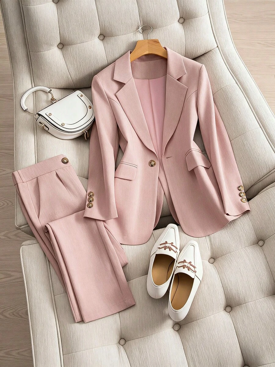 GlowEve CURVE 加大码梭织西装常规款两件套 - 粉色 - 查看 1