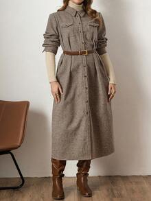 Zelara Autumn/Winter Jacquard Plaid Mid-Length Shirt Dress Brown Dress Brown Thanksgiving Outfit For Women New Year Dress New Year Look Clothes For New Year New Year Clothes Winter Dress Women Maija Fall Winter 2025 Women Maija 2025 Winter Clothes For Women Women's Winter Coat Brown Brown Dress Brown Dress For Women Thanksgiving Outfit For Women Winter Dresses For Women - Brown - View 5