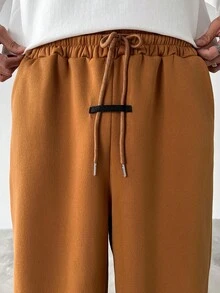 Manfinity Homme Men's Solid Color Drawstring Waist Pocket Casual Sweatpants Wide Leg Sweatpants Brown Pants Brown Sweatpants Men Orange Jogging Pants Flare Sweat Pants - Rust Brown - View 5