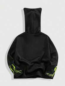 ROMWE MEN TEENAGE MUTANT NINJA TURTLES X ROMWE Áo hoodie dáng rộng in chữ và họa tiết hoạt hình thường ngày cho nam, mùa thu - màu đen - Xem 2