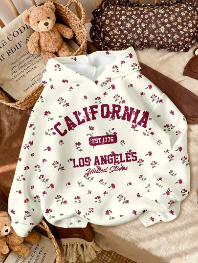 SHEIN 女婴复古花卉压花印花奶油白色运动衫