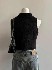 SHEIN EZwear 女士休闲双面珊瑚绒夹克背心，适合秋冬季 - 彩色 - 查看 3