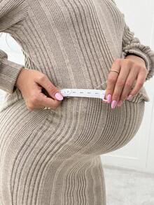 SHEIN 2pcs/Set Maternity Casual Off Shoulder Top & Long Skirt Knit Two Piece Set Maternity Two Piece Sets Two Piece Set Skirt 2 Piece Set Ribbed Two Piece Set - Khaki - View 6