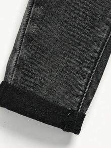 SHEIN Jeansy dla niemowląt/dziewcząt w jednolitym kolorze, z elastyczną talią - Ciemnoszary - Zobacz 3